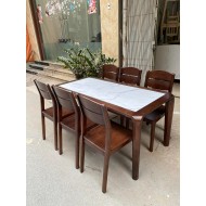 Bàn Ăn Gỗ Sồi Chân Hươu 6 ghế 2  Tựa Ngang