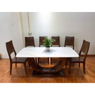 Bàn Ăn Gỗ Sồi Chân C  Mặt Đá 6 Ghế Màu Óc Chó Bàn Ăn Gỗ Sồi Chân C  Mặt Đá 6 Ghế Màu Óc Chó