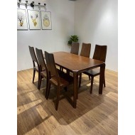 Bàn Ăn Gỗ Sồi Chân Hươu Mặt Gỗ 6 Ghế Màu Óc Bàn Ăn Gỗ Sồi Chân Hươu Mặt Gỗ 6 Ghế Màu Óc
