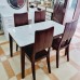 Bàn Ăn Gỗ Sồi Chân Côn Mặt  Đá  Tràn 4 Ghế Màu Óc Chó