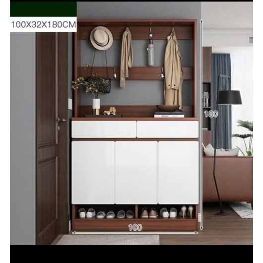 Tủ Giày + Giá Treo Quần Áo Màu Óc Chó Dài 1m